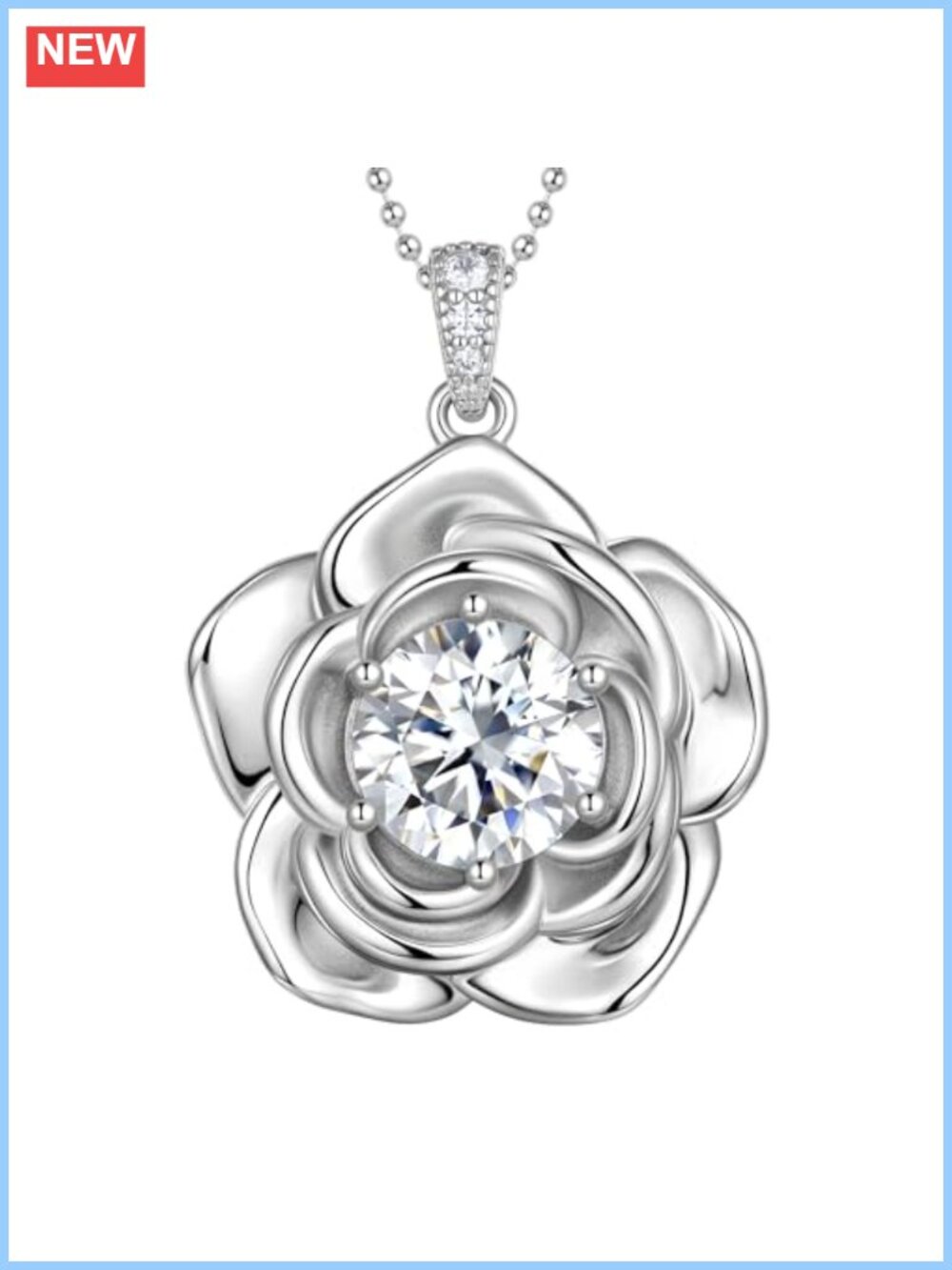 Rose Flower Moissanite Pendant Necklace 2 Carat VVS1 Silver Plated Adjustable